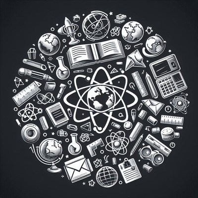 Chalkboard illustration of science and education objects