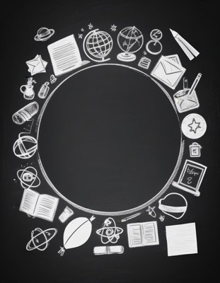 Chalkboard circle of school supplies