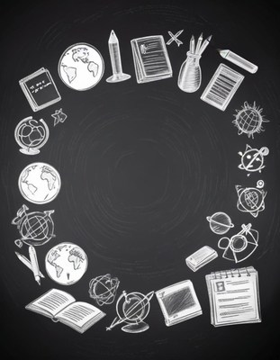 Chalkboard globe and school supplies