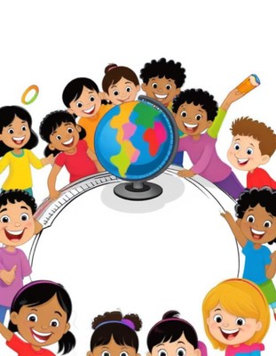 Children around globe illustration