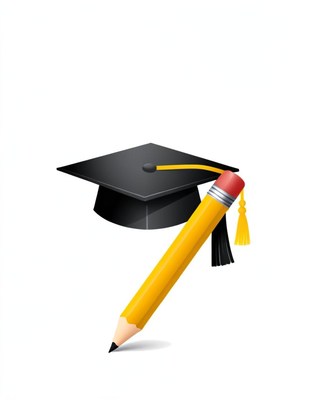 Graduation cap and pencil