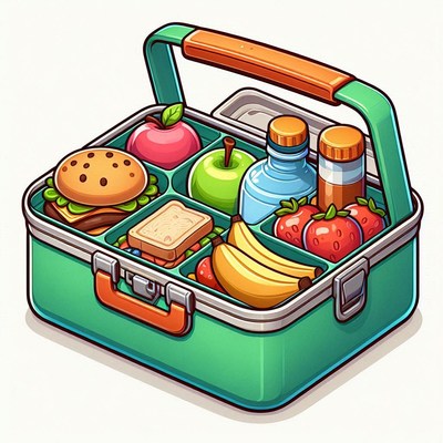 Green lunchbox with food for school