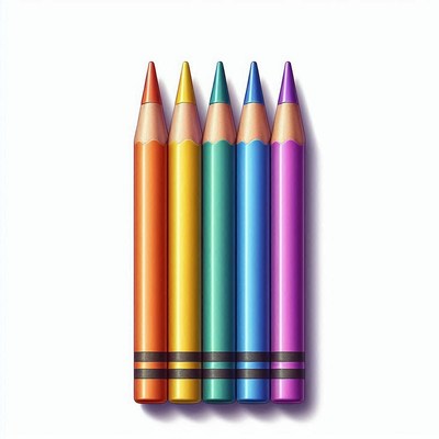 Five colored pencils