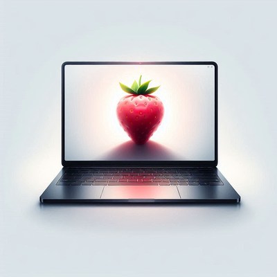 Laptop screen showing strawberry