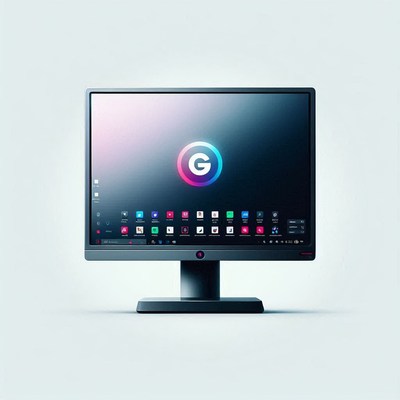 Black computer monitor with g logo
