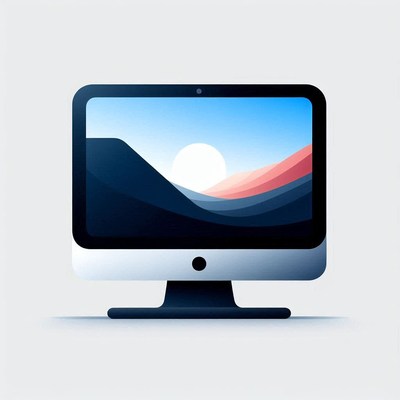 Desktop computer with mountain landscape wallpaper