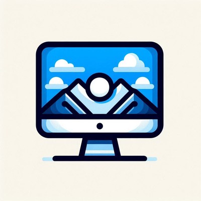 Desktop with mountain landscape illustration