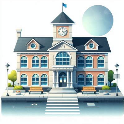 Classic school building with clock tower