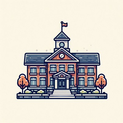 Brick school building with flag