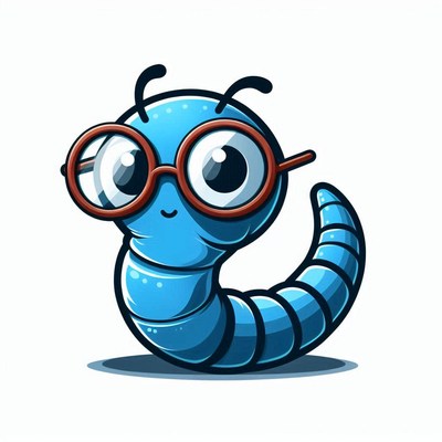 Blue worm wearing glasses