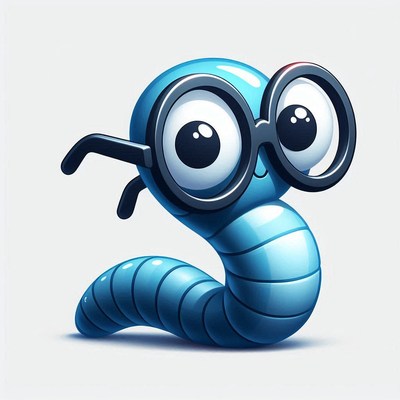 Blue worm with glasses