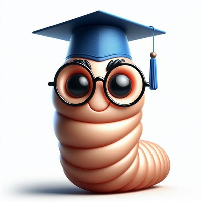 Smiling worm in graduation cap