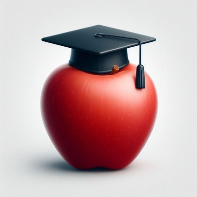 Red apple wearing graduation cap