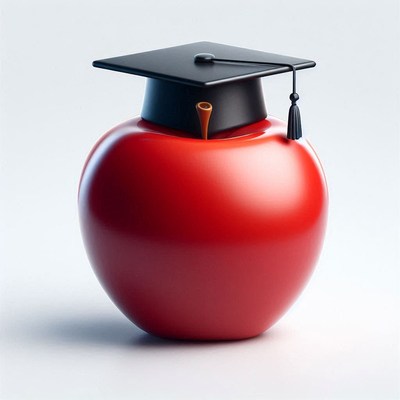 Red apple wearing graduation cap