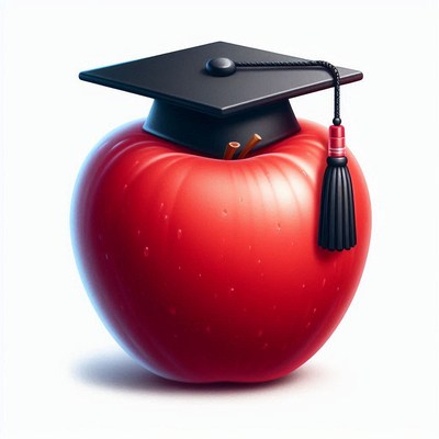 Red apple with graduation cap
