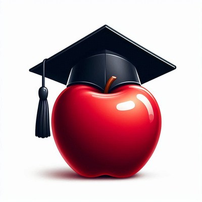 Red apple wearing graduation cap