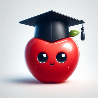 Smiling apple wearing graduation cap
