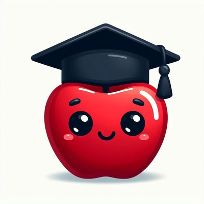Smiling apple wearing graduation cap