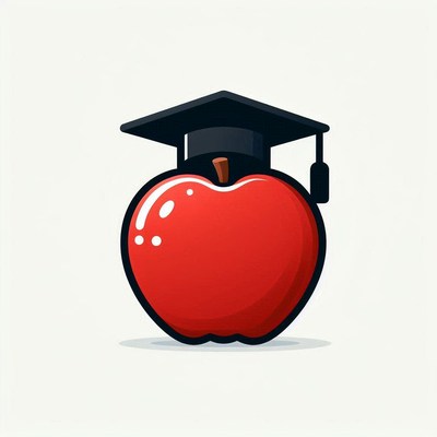 Red apple wearing graduation cap