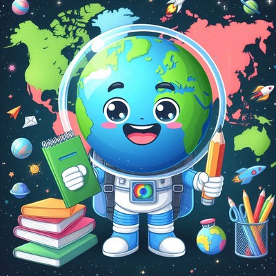 Earth astronaut student with books