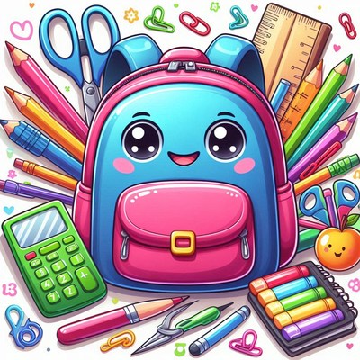 Smiling backpack with school supplies