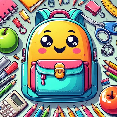 Colorful backpack with school supplies