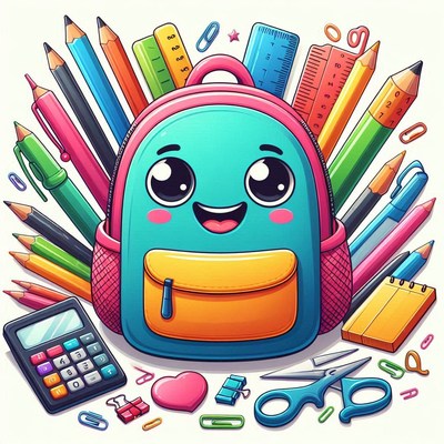 Smiling backpack with school supplies