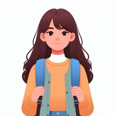 Girl wearing backpack, illustration