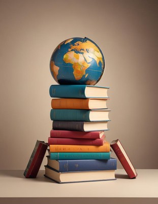 Globe on stack of books