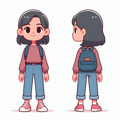 Girl in pink and blue outfit