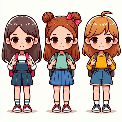 Three girlfriends ready for school