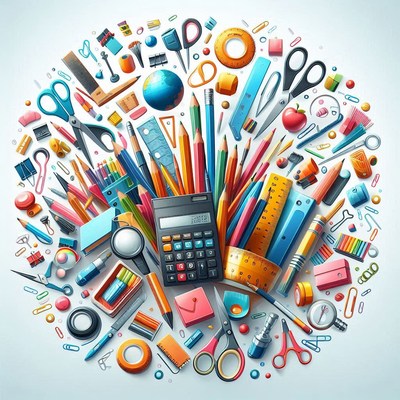 Colorful school supplies circle