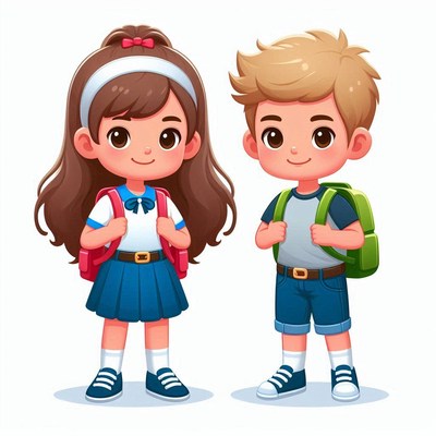 Girl and boy ready for school