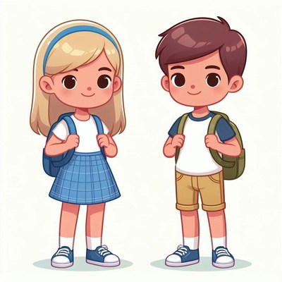 Girl and boy students ready for school