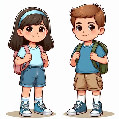 Girl and boy ready for school