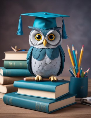 Graduated owl on books