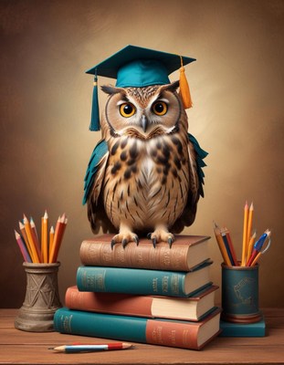 Graduated owl with books