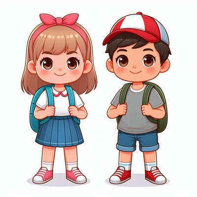 Girl and boy ready for school