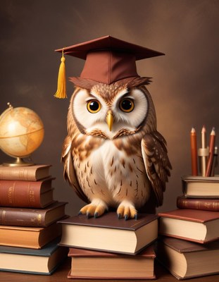 Graduated owl on books