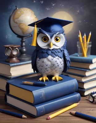 Graduated owl on stack of books