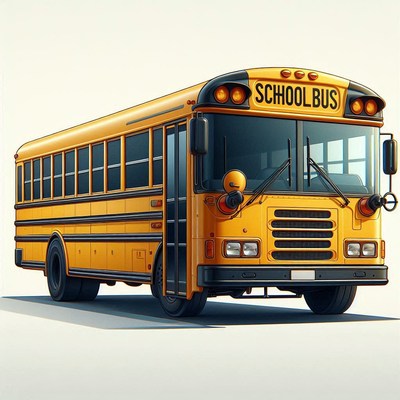 Yellow school bus on white background