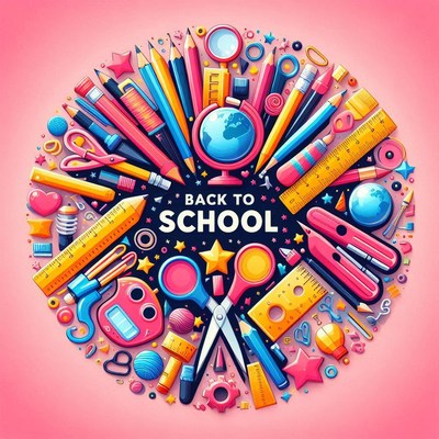 Colorful back to school supplies circle