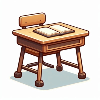 Wooden school desk with book