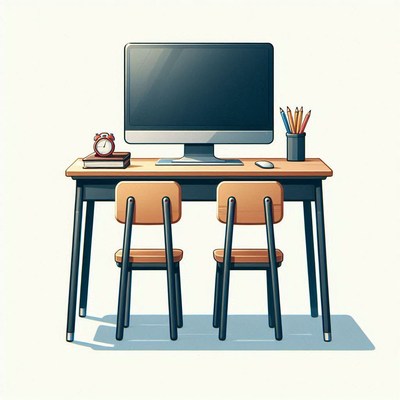 Computer desk with two chairs