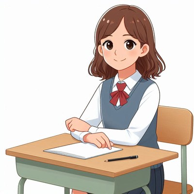 Girl sitting at desk in classroom