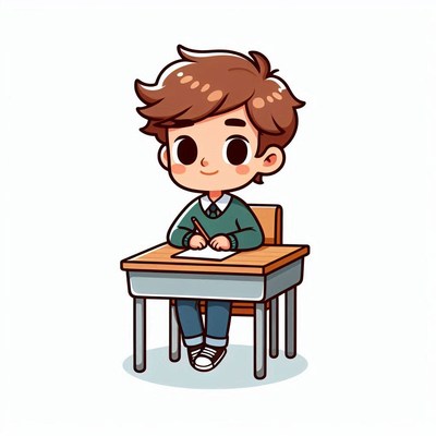 Cartoon boy writing at desk