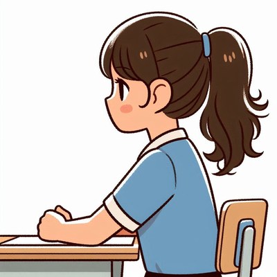 Girl sitting at desk in classroom