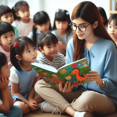 Storytime session with children in a cozy classroom