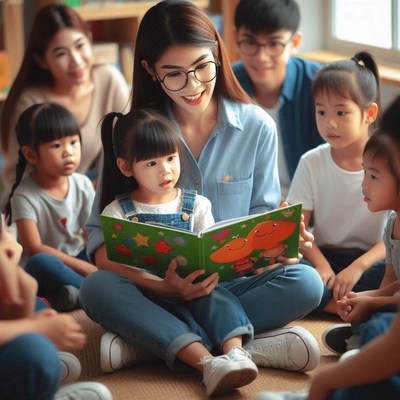 Story time with children in a classroom setting