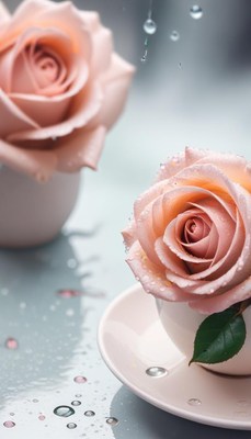 Pink roses with raindrops in soft light